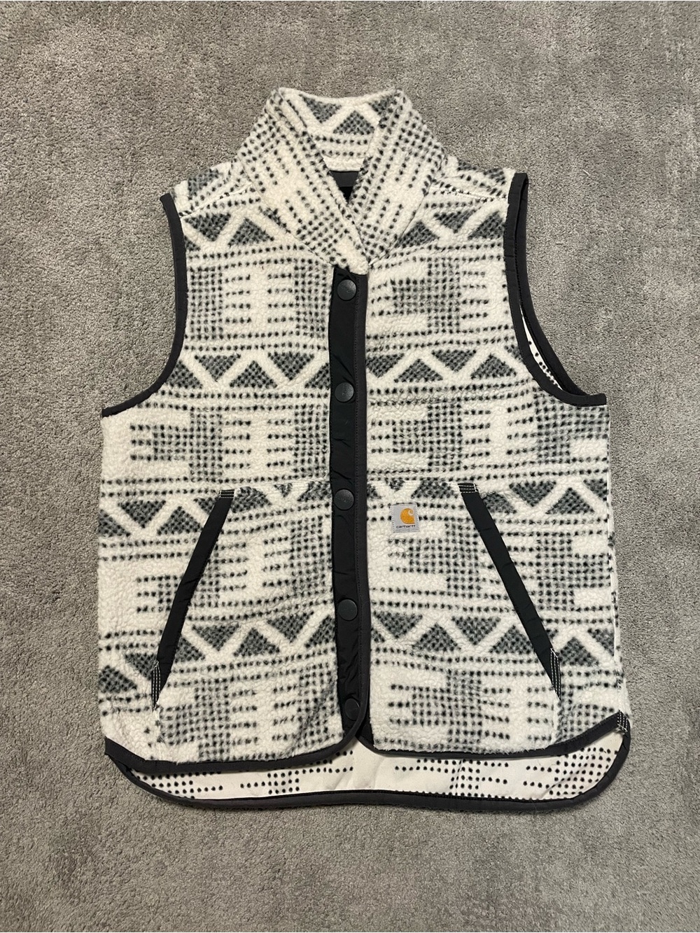 Carhartt Sherpa Fleece Vest Womens S Cream Black Aztec Geometric Hiking Gorpcore